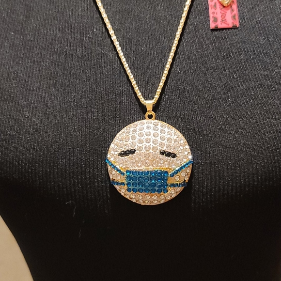 Betsey Johnson Jewelry - NWT Crystal Covid Emoji necklace by Betsey Johnson